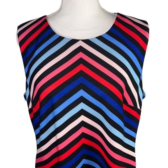 Tommy Hilfiger Sleeveless Dress Size 16 Chevron Colorful Summer Red Blue Summer - Picture 4 of 10